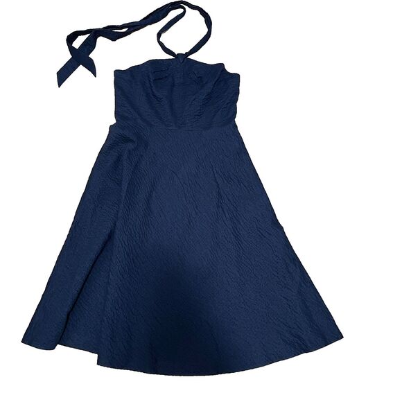 J Crew Seersucker Halter Tie Dress Size 6 Navy Lined 100% Cotton Preppy Nautical - Picture 1 of 6